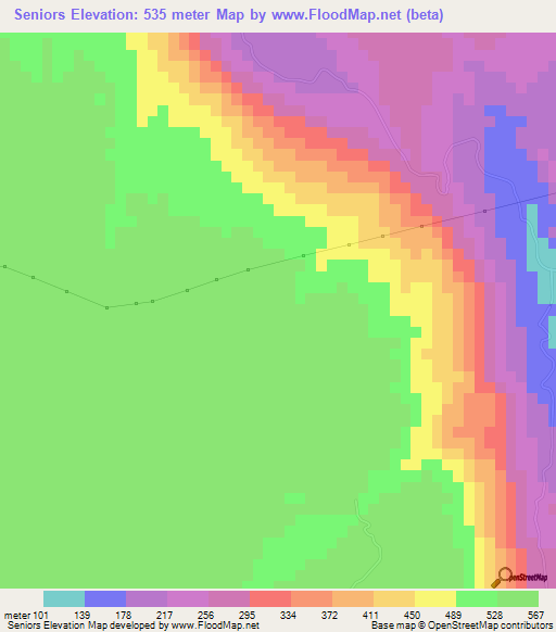 Seniors,Jamaica Elevation Map