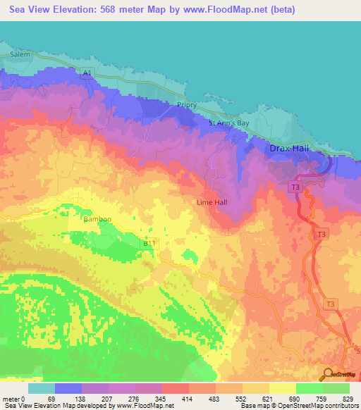 Sea View,Jamaica Elevation Map