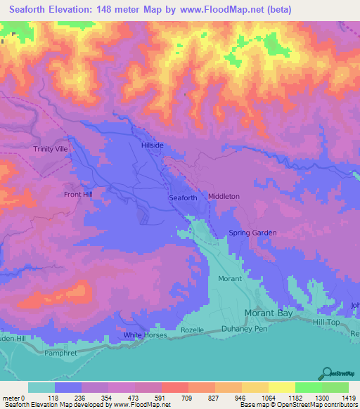 Seaforth,Jamaica Elevation Map