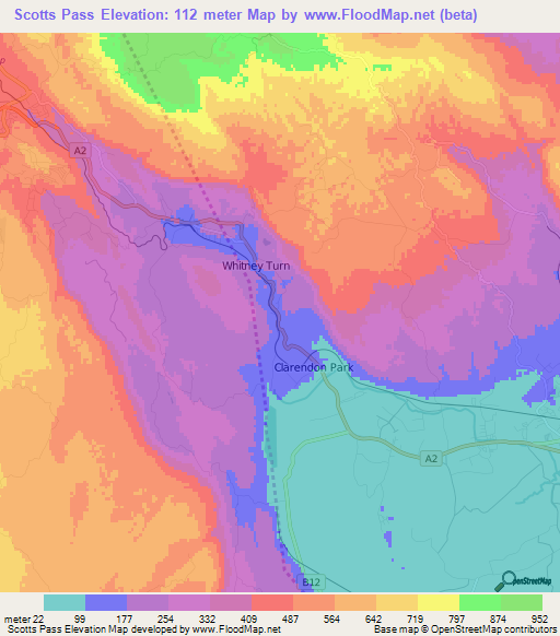 Scotts Pass,Jamaica Elevation Map
