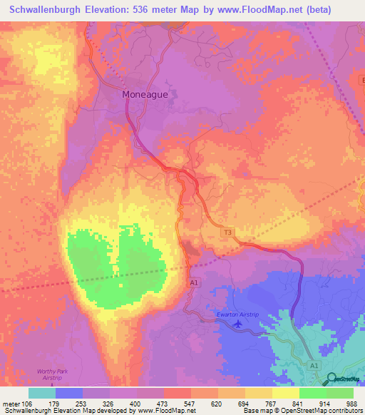 Schwallenburgh,Jamaica Elevation Map