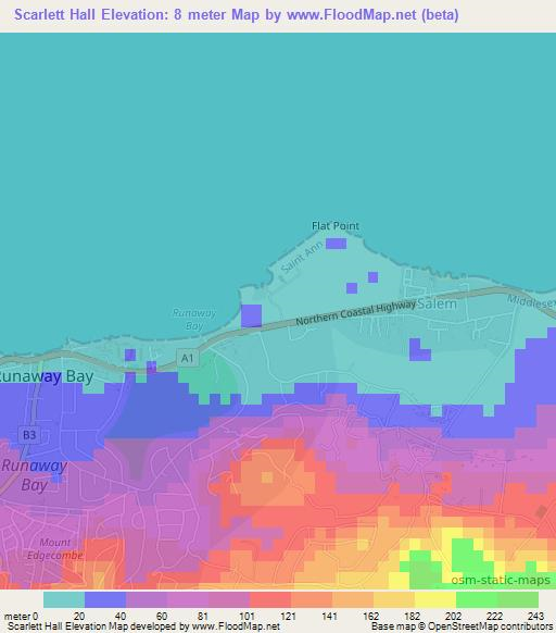 Scarlett Hall,Jamaica Elevation Map