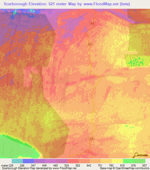 Scarborough,Jamaica Elevation Map