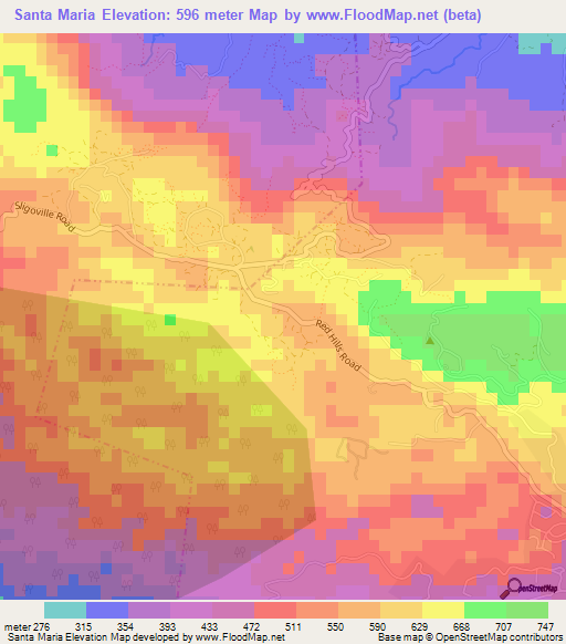 Santa Maria,Jamaica Elevation Map