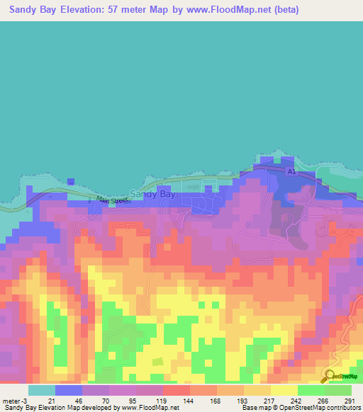 Sandy Bay,Jamaica Elevation Map