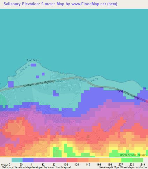 Salisbury,Jamaica Elevation Map