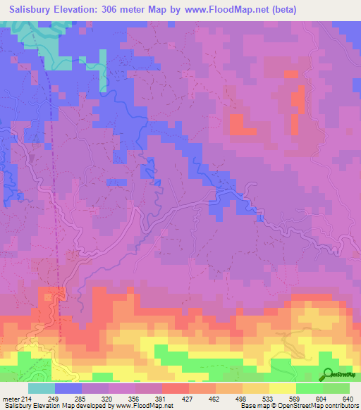 Salisbury,Jamaica Elevation Map