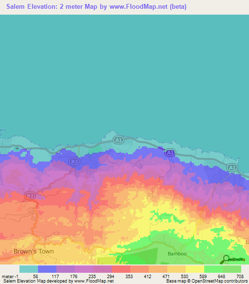 Salem,Jamaica Elevation Map