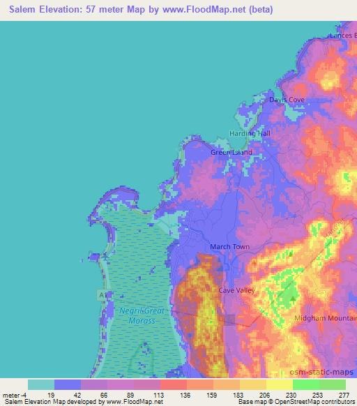 Salem,Jamaica Elevation Map