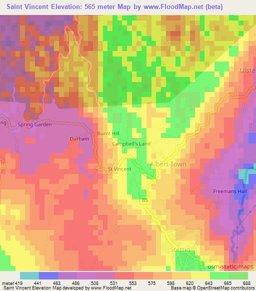 Saint Vincent,Jamaica Elevation Map