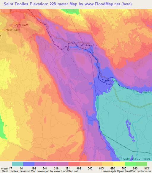 Saint Toolies,Jamaica Elevation Map