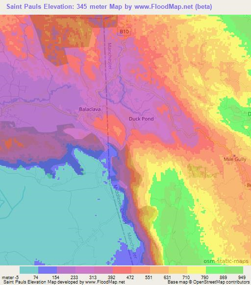 Saint Pauls,Jamaica Elevation Map