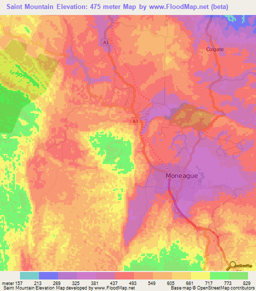Saint Mountain,Jamaica Elevation Map