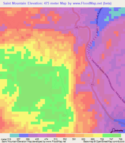 Saint Mountain,Jamaica Elevation Map