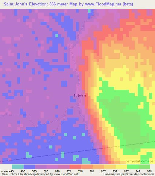 Saint John's,Jamaica Elevation Map
