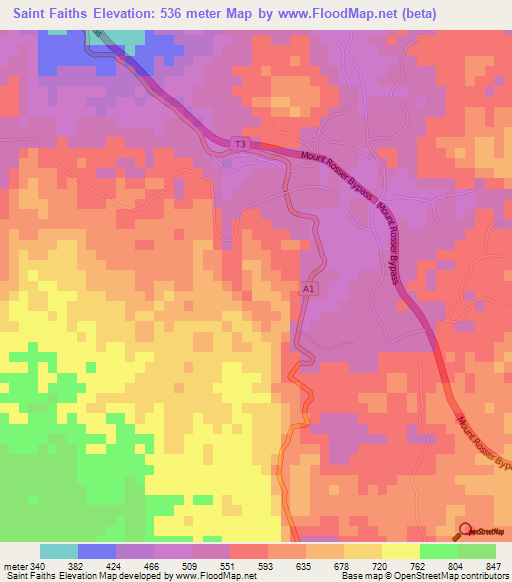 Saint Faiths,Jamaica Elevation Map