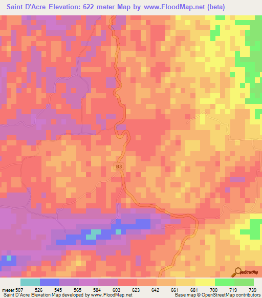 Saint D'Acre,Jamaica Elevation Map