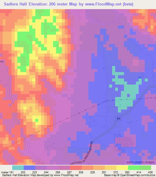 Sadlers Hall,Jamaica Elevation Map