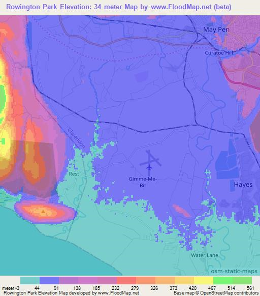 Rowington Park,Jamaica Elevation Map