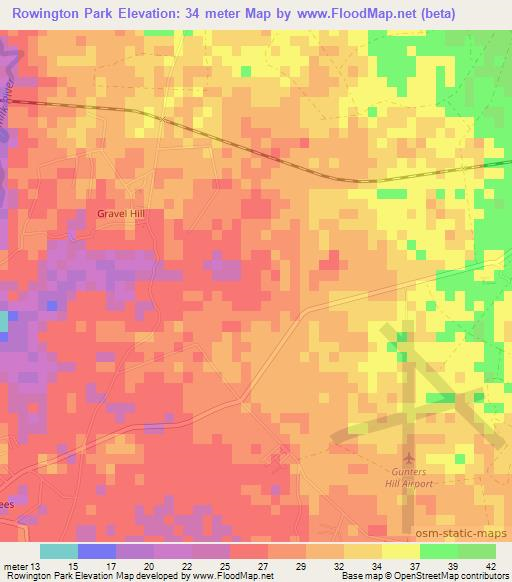 Rowington Park,Jamaica Elevation Map