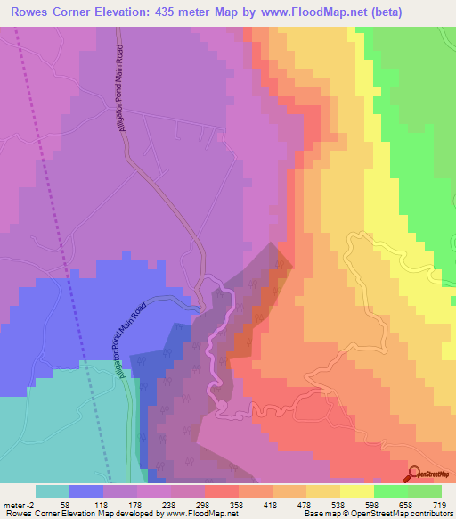 Rowes Corner,Jamaica Elevation Map