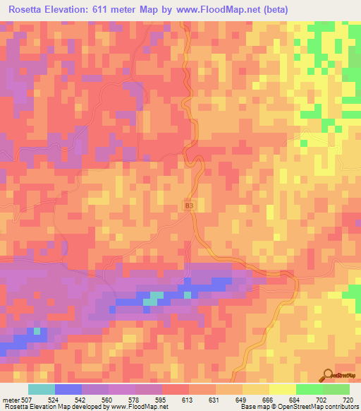 Rosetta,Jamaica Elevation Map