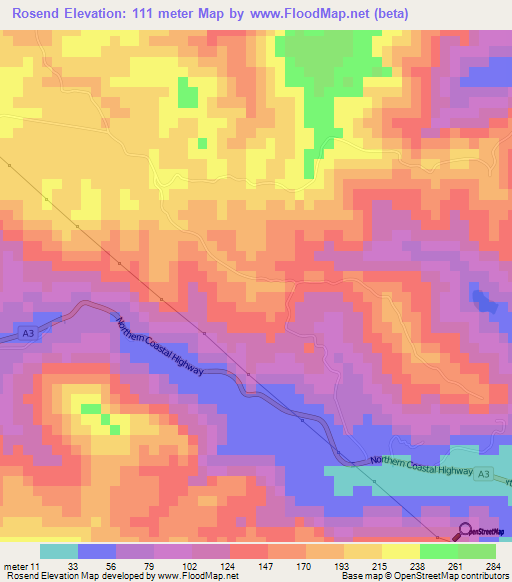 Rosend,Jamaica Elevation Map