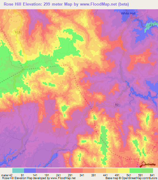 Elevation of Rose Hill,Jamaica Elevation Map, Topography, Contour