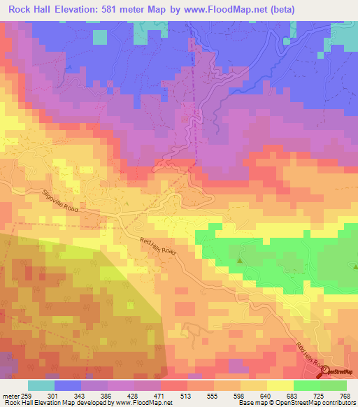 Rock Hall,Jamaica Elevation Map