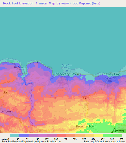 Rock Fort,Jamaica Elevation Map