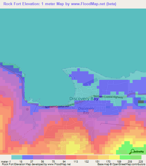 Rock Fort,Jamaica Elevation Map