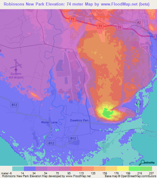 Robinsons New Park,Jamaica Elevation Map