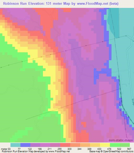 Robinson Run,Jamaica Elevation Map