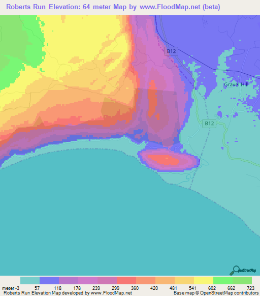 Roberts Run,Jamaica Elevation Map