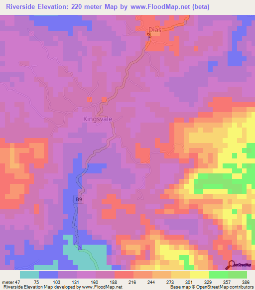 Riverside,Jamaica Elevation Map