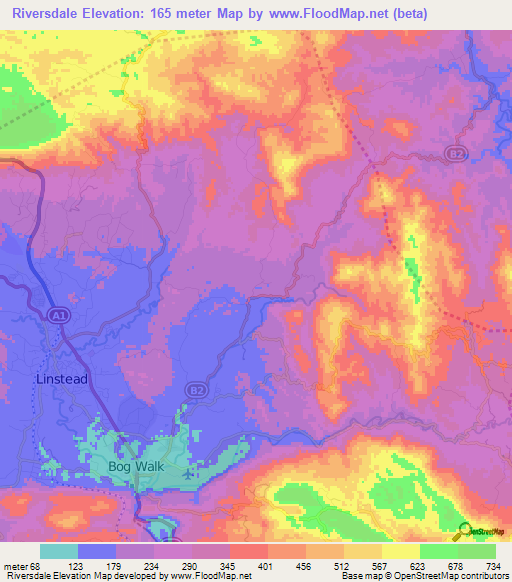 Riversdale,Jamaica Elevation Map