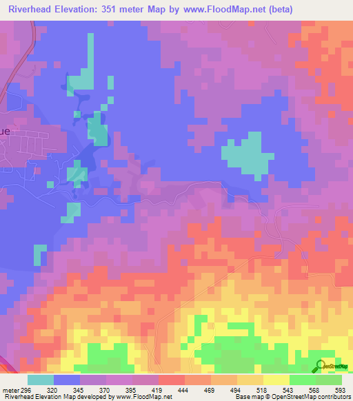 Riverhead,Jamaica Elevation Map