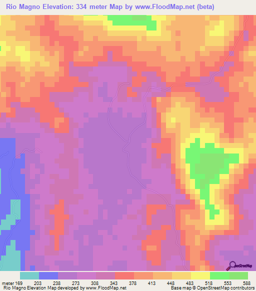 Rio Magno,Jamaica Elevation Map