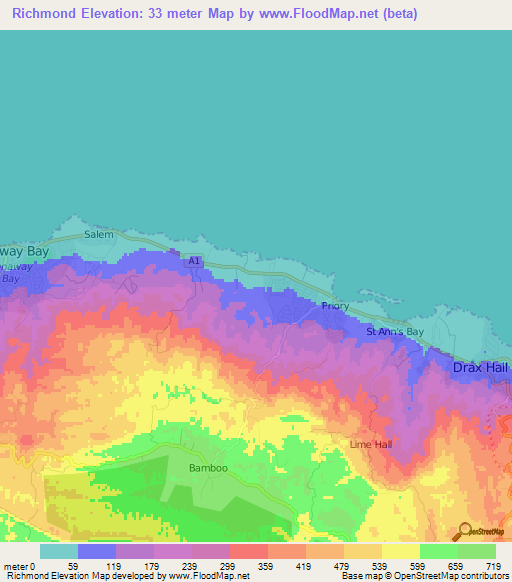 Richmond,Jamaica Elevation Map