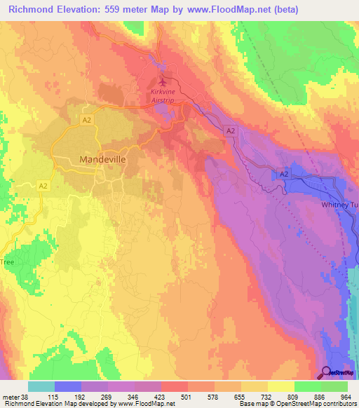 Richmond,Jamaica Elevation Map