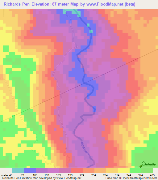Richards Pen,Jamaica Elevation Map
