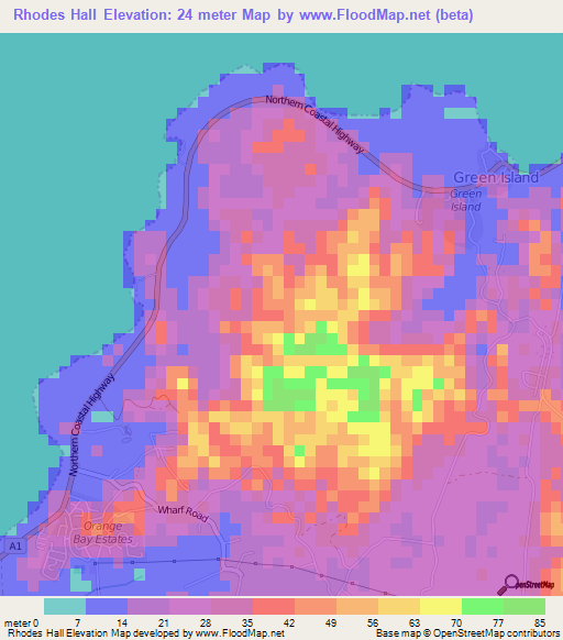 Rhodes Hall,Jamaica Elevation Map