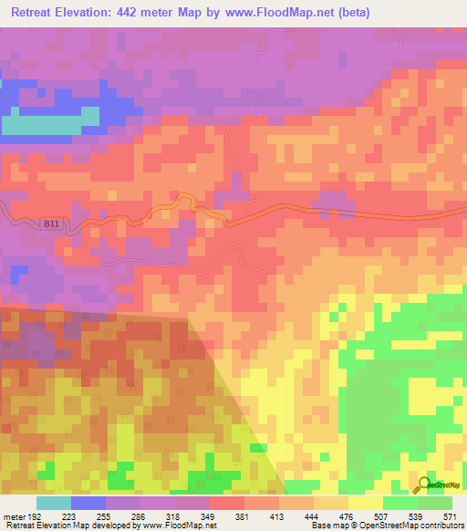Retreat,Jamaica Elevation Map