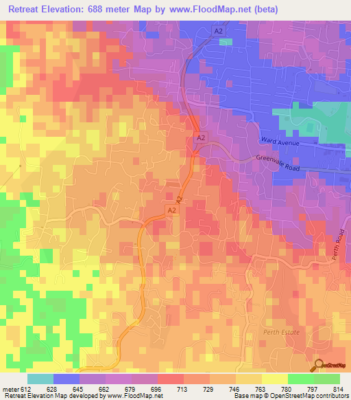 Retreat,Jamaica Elevation Map