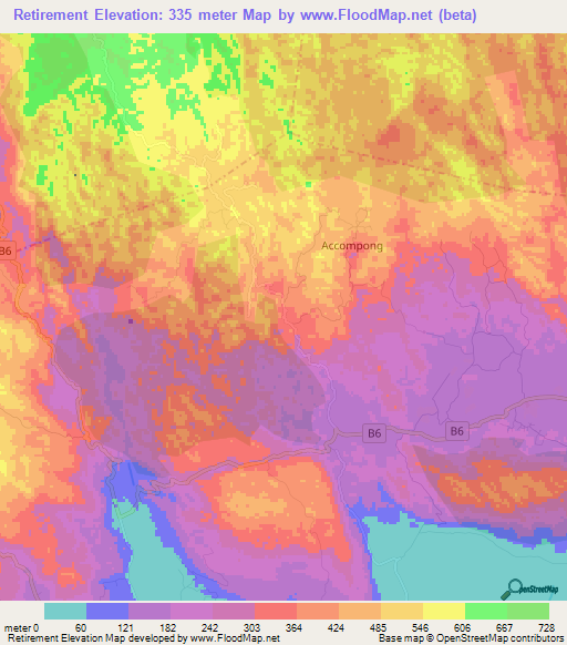 Retirement,Jamaica Elevation Map