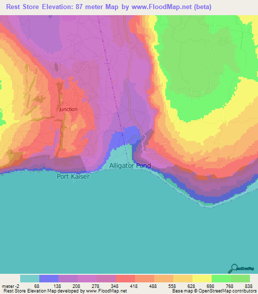 Rest Store,Jamaica Elevation Map