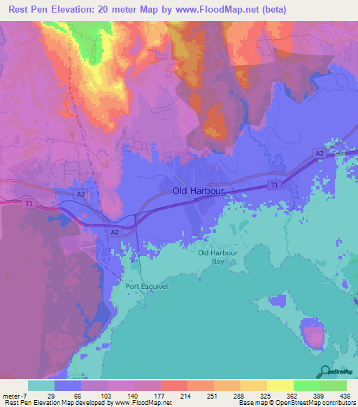 Rest Pen,Jamaica Elevation Map