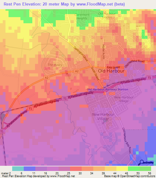 Rest Pen,Jamaica Elevation Map