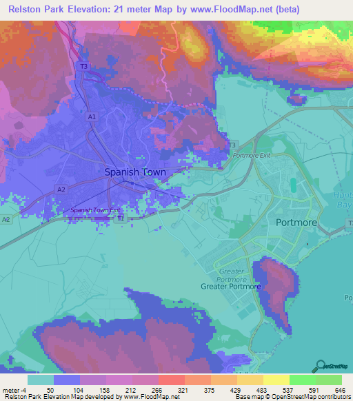 Relston Park,Jamaica Elevation Map
