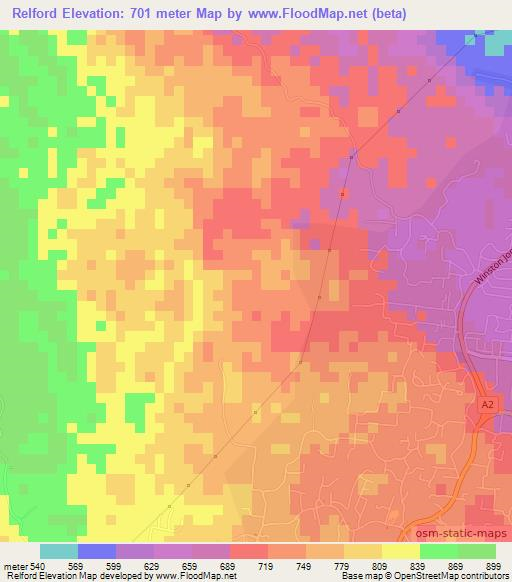 Relford,Jamaica Elevation Map